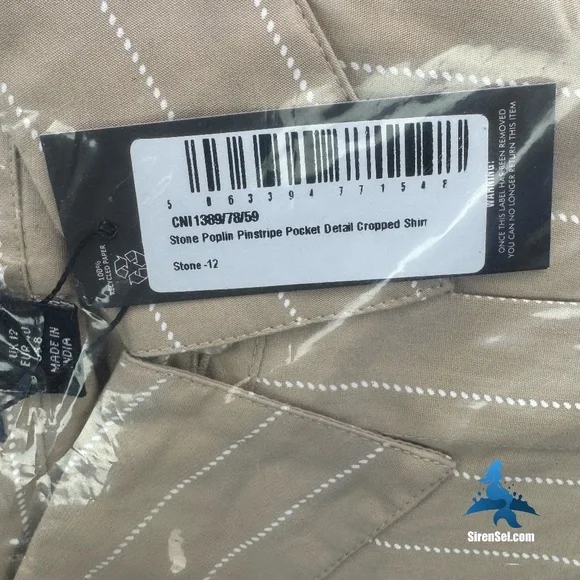 1096 NWT PrettyLittleThing Poplin Pinstripe Cropped LS Shirt - Stone - Size 8 - Picture 6 of 10